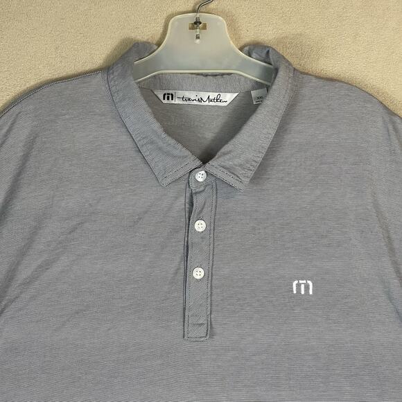 Travis Mathew Polo Shirt Mens XXL Gray Striped Golf Short Sleeve Performance - Picture 2 of 10